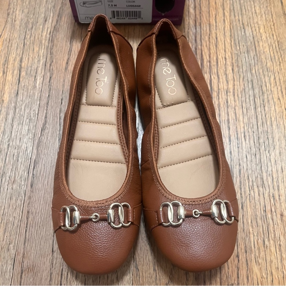 Me too ballet flats Olympia1 Tumbled Calf Color Luggage NEW size 7.5